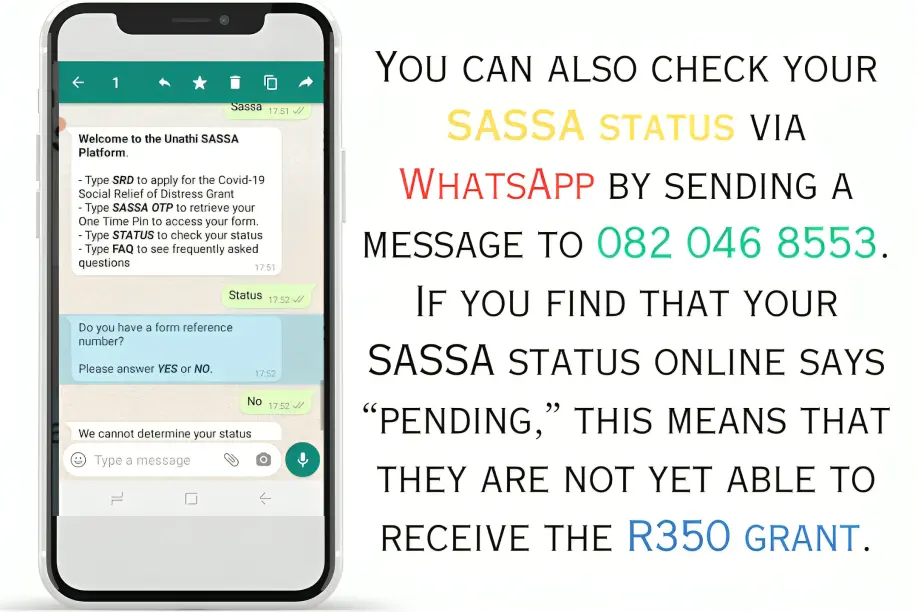 SRD Status Check for R350 on WhatsApp